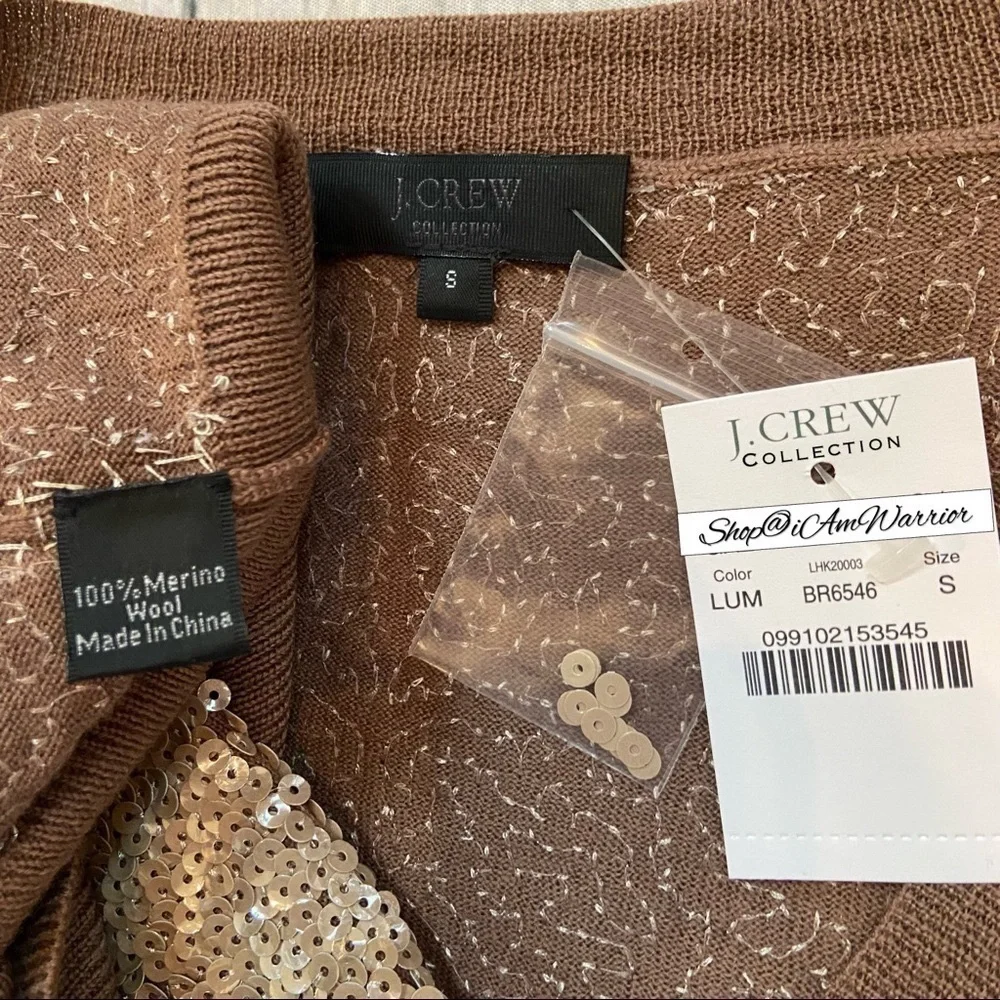J.Crew Collection NWT RARE Champagne Sequin Merino Wool Sweater Dress